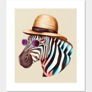 zebra with hat and sunglasses Posters and Art